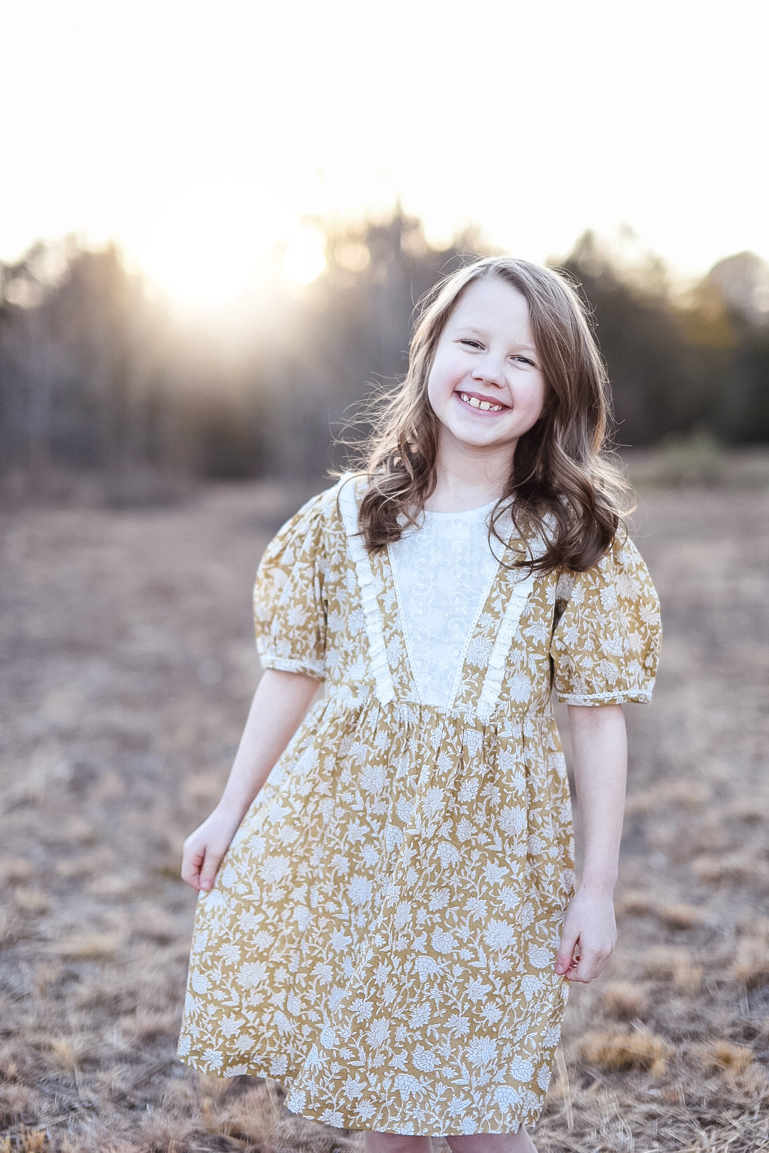 Floral Mustard Embroidered Dress