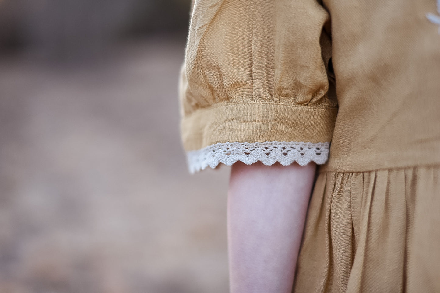 Mustard Linen Embroidered Dress