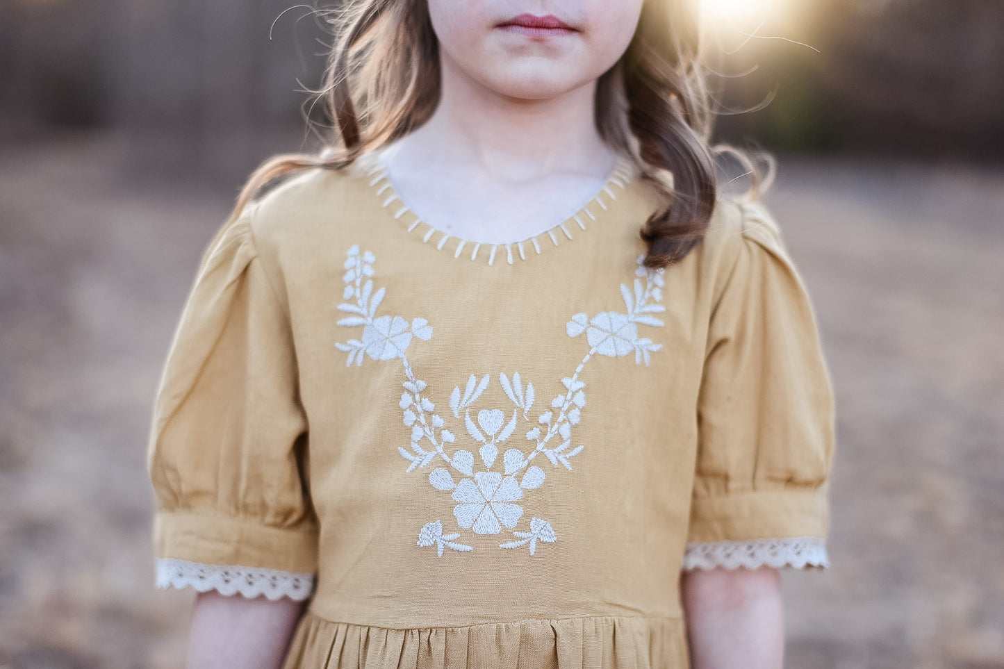 Mustard Linen Embroidered Dress