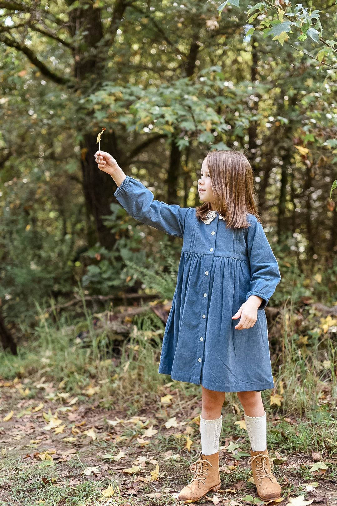 Cord Lace Collared Dress (blue)
